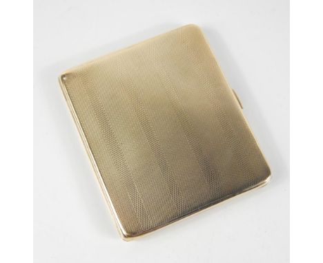A George V 9ct gold cigarette case, with engine turned decoration, internally presentation engraved, Birmingham 1928, 99g.