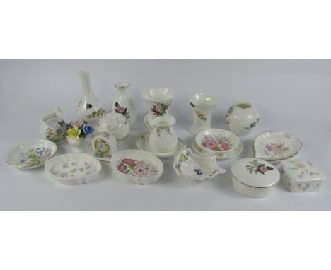 Aynsley and Wedgwood porcelain trinket dishes, vases, dishes, jugs, box and cover and a floral sculpture, (a quantity).