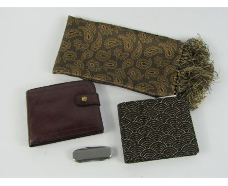 A Neiman Marcus pocket knife, two wallets, boxed and a Sammy gentleman's scarf, (4).