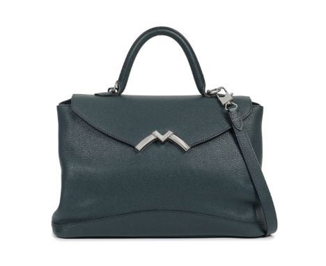 Moynat: a Prussian Blue Taurillon Leather Gabrielle MMSoft blue/green leather silver hardware and M-shaped twist lock claspCo