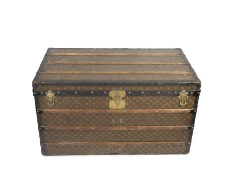 Louis Vuitton: a Large Monogram Steamer Trunkc.1910Monogram canvas trunk with wood slats and metal fixtures, the lid lined wi