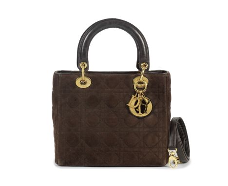 Christian Dior: a Brown Suede Medium Lady Dior1997Cannage quilted suede with brown leather trim, gold hardwareCondition Grade
