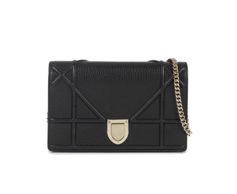 Christian Dior: a Black Diorama Wallet on Chain (WOC)2017Raised Cannage quilted design with champagne gold hardware and remov