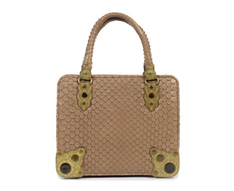 Bottega Veneta: a Toffee Python Concertina HandbagLimited editionMatte python skin with textured gold hardware and tiger-eye 