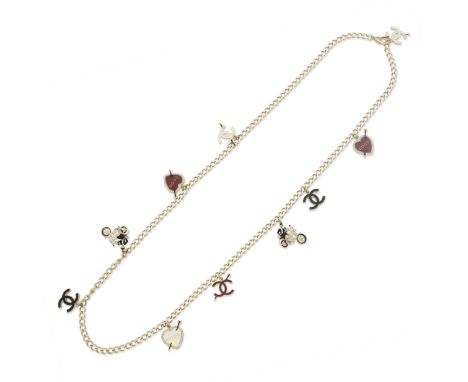 Karl Lagerfeld for Chanel: a Valentine's Day Themed Enamel Charm BeltSpring 2010Champagne gold curb chain with heart, CC and 
