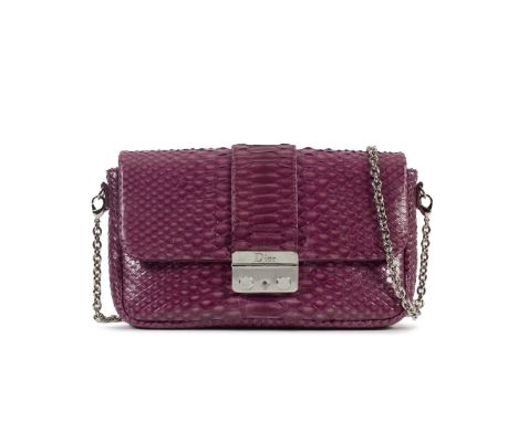 Christian Dior: a Raspberry Pink Python Miss Dior Bag2010Silver hardwareCondition Grade A-22cm wide, 14cm high, 55cm shoulder