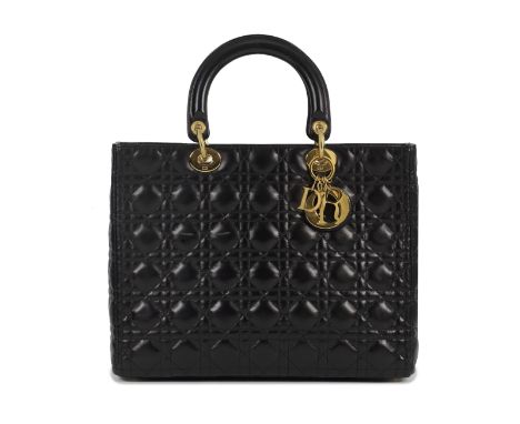 Christian Dior: a Black Lambskin Large Lady Dior2002Cannage quilted lambskin with gold hardwareCondition Grade C+33cm wide, 2