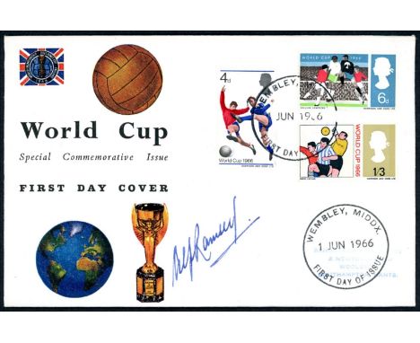 Football: Alf Ramsey autographed on 1966 World Cup Connoisseur FDC with Wembley FDI H/S. Printed address, fine. (see photo)