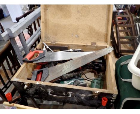Black tool box with hand and electric tools. Not available for in-house P&amp;P 