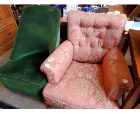 Upholstered button back arm chair and another. Not available for in-house P&amp;P 