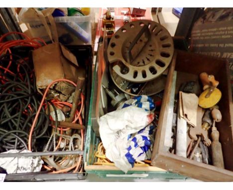 Two boxes of mixed tools, cables and fittings etc. Not available for in-house P&amp;P 