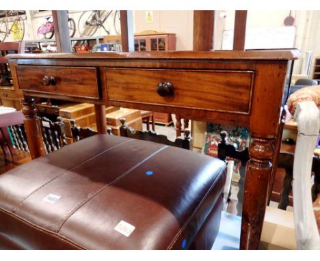 Mahogany console table raised on turned supports with two short drawers. Not available for in-house P&amp;P 