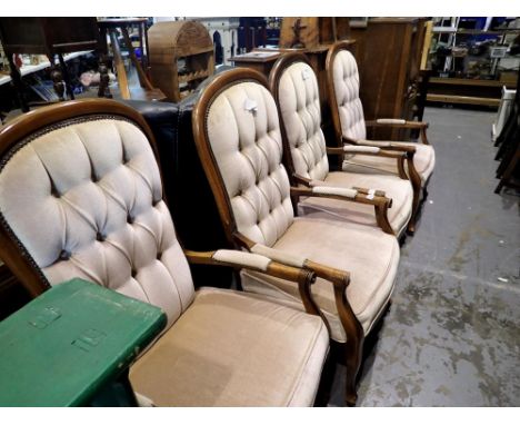Set of four button back armchairs. Not available for in-house P&amp;P 
