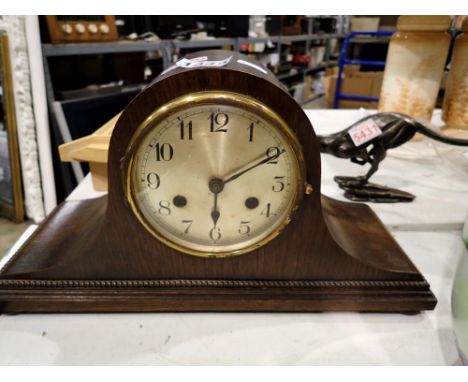 Mahogany cased chiming mantel clock. Not available for in-house P&amp;P 