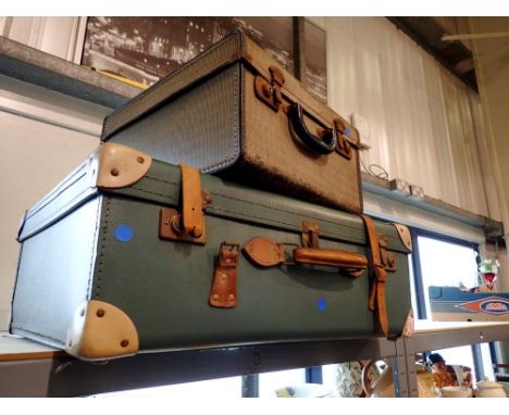 Vintage green suitcase and another. Not available for in-house P&amp;P 