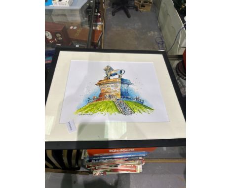 Framed print of the Waterloo Monument by D.Steedon. Not available for in-house P&amp;P 