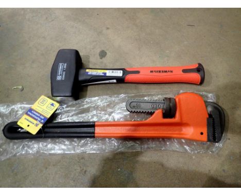 New unused pipe wrench and stoning hammer. Not available for in-house P&amp;P 