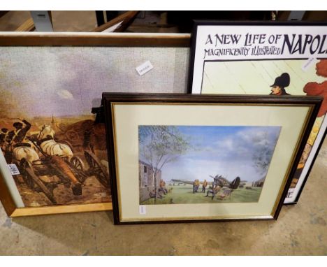 Two framed prints and a framed jigsaw. Not available for in-house P&amp;P 