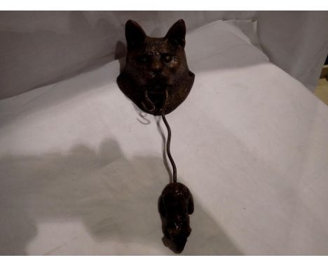 Cast iron cat and mouse door knocker. H: 25cm. UK P&amp;P Group 1 (£16+VAT for the first lot and £2+VAT for subsequent lots) 