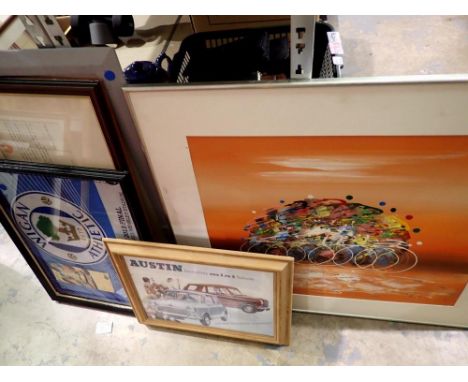 Mixed pictures and prints including a certificate of commission to the Supreme Court of Judicature. Not available for in-hous
