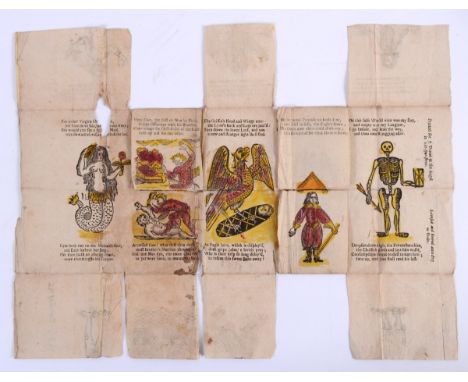 [Broadside] The Beginning, Progress and End of Man, the printed sheet with five sets of cut flaps, each with woodcut images, 