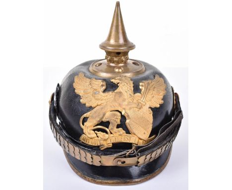 Imperial German Baden NCO’s Pickelhaube, fine leather bodied example with officers pattern gilt metal Baden helmet plate to t