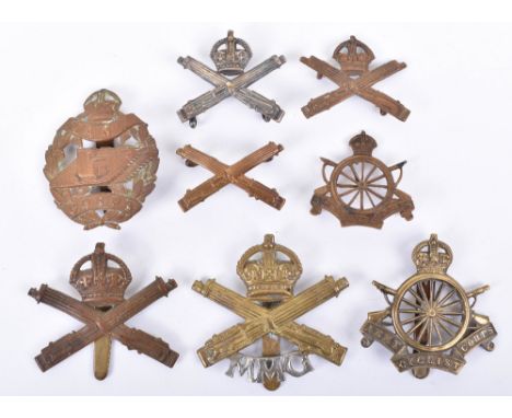 Selection of Machine Gun Corps Badges, including Motor Machine Guns example, brass other ranks with slider fitting, 2x Machin