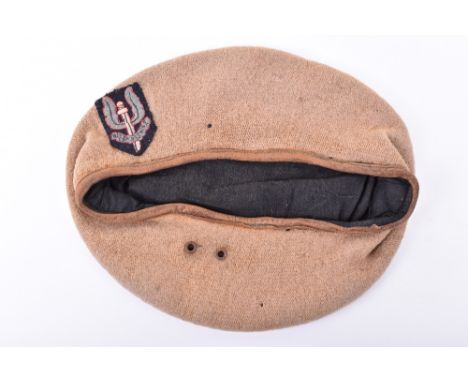 Early Special Air Service (S.A.S) Beret, very interesting worn sand coloured beret with large type WW2 style embroidered wing