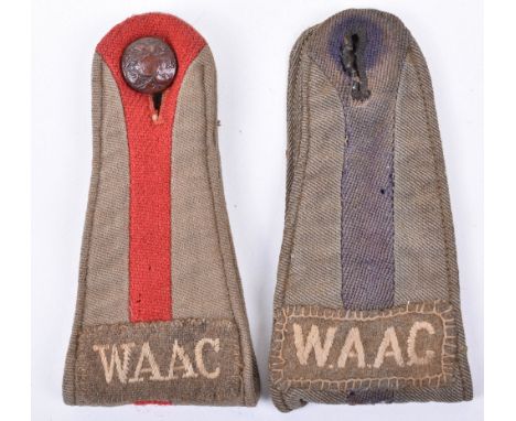 2x WW1 Women’s Auxiliary Army Corps (W.A.A.C) Tunic Shoulder Straps, both in khaki, one with central red strip and the other 