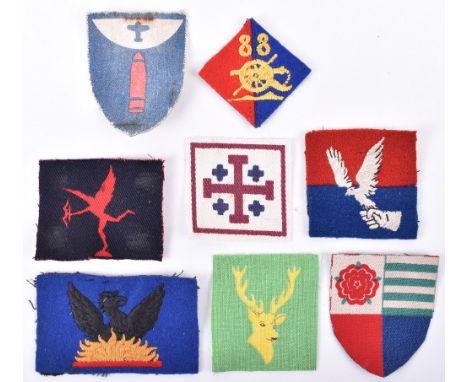 8x Army Group Royal Artillery (A.G.R.A) Cloth Formation Signs, including embroidered 87th AGRA, embroidered 88th AGRA, printe