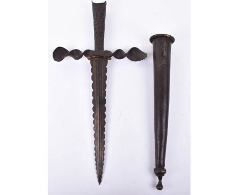 Impressive Decorative Dagger of the Historismus Period, wavy reinforced blade, engraved and writhen iron cross piece, iron gr