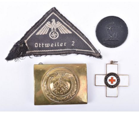 Third Reich SA Belt Buckle, being all brass example with central SA pattern eagle and swastika. Complete with fitting to the 