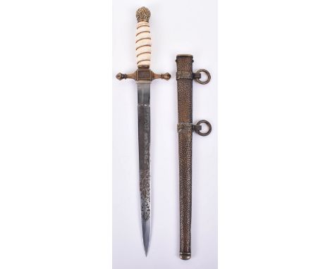 German Fire Brigade Officers Dress Dagger by E &amp; F Horseter Solingen, having brass flame pommel top, white celluloid grip