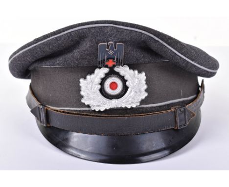 WW2 German Red Cross (D.R.K) Peaked Cap, grey wool cap with light grey piping to the crown and bordering the light grey centr