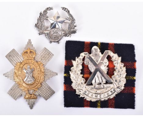 3x Scottish Regimental Badges, consisting of two piece Black Watch Royal Highlanders NCO’s glengarry badge with two lug fitti