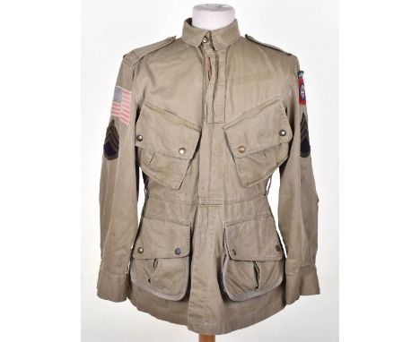 WW2 American&nbsp;M42 Re-Enforced&nbsp; Jump Jacket, typical issue jump jacket that has had the elbows and lower pockets rigg