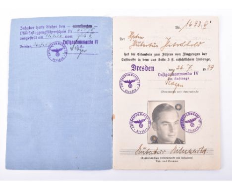 Luftwaffe Flying License of Knight Cross with Oakleaves Holder Generalmajor Hubertus Hitschhold, Stuka Dive Bomber Pilot who 