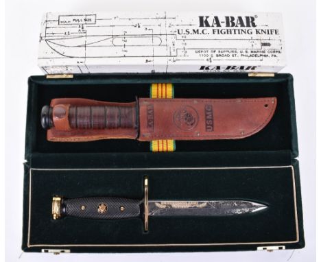 American Vietnam Commemorative M7 Knife Bayonet, housed in presentation case. Blade etched with oriental style dragon and “UN