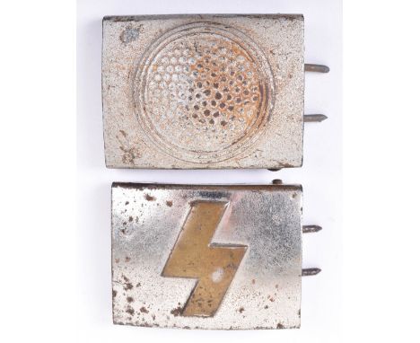 Third Reich Deutsches Jungvolk (D.J) Belt Buckle, nickel silver plated buckle with brass single rune to the centre. Reverse s