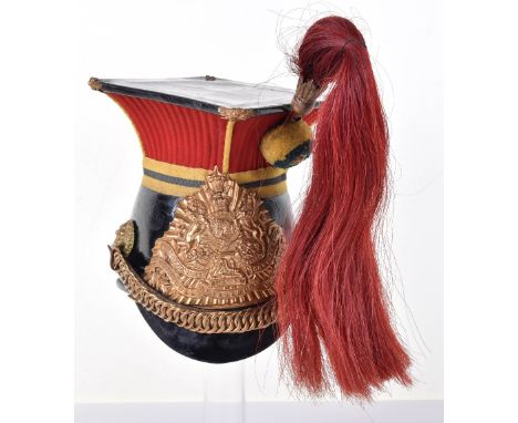 Victorian 12th (Prince of Wales Royal) Lancers Other Ranks Lance Cap, of black leather with mortar board top. Lions head side