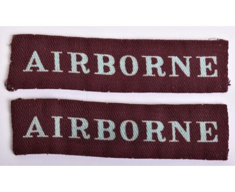 Matching Pair of Printed Airborne Straight Title / Strip, good uniform removed pair of the light blue lettering printed on ma