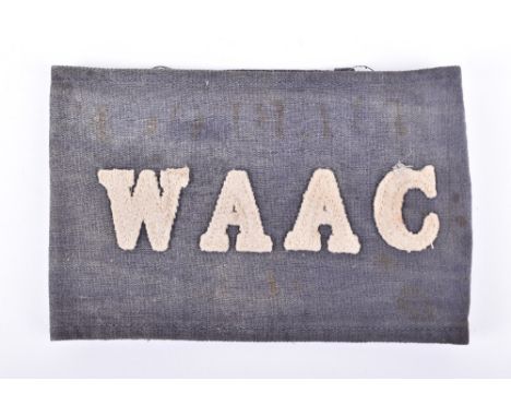 Scarce WW1 Women’s Army Auxiliary Corps Arm Brassard, blue cotton cloth armband with white felt “W A A C” to the centre. Fade