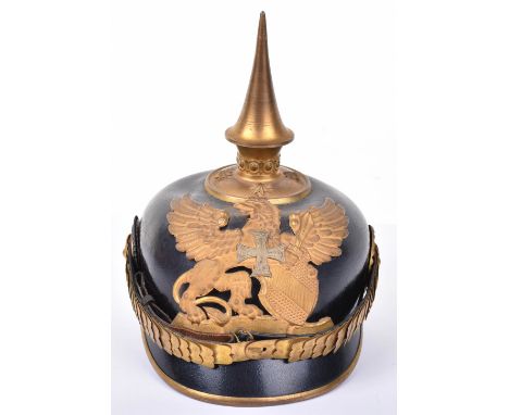 Imperial German Baden Reserve Officers Pickelhaube, sleepy untouched example of an officers leather bodied helmet with gilt m