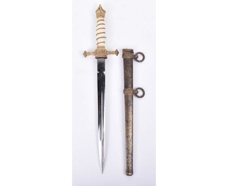 Imperial German Naval Officers Dirk / Dress Dagger, fine example having crowned top pommel, grip with wire binding, brass cro