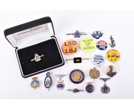 Grouping of Enamel Brooches and Lapel Badges, including fine quality RAF 107 squadron lapel brooch; gilt and enamel Devon Spe