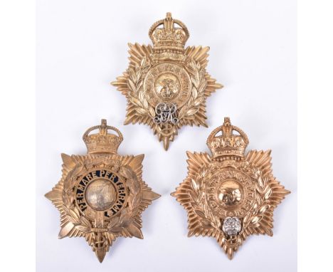 3x Royal Marines Helmet Plates, consisting of kings crown officers example with blue enamel centre and separate silvered glob