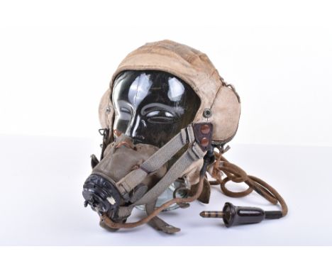 Rare WW2 Fleet Air Arm White Leather C-Type Flying Helmet and G-Type Oxygen Mask, the helmet in the style of a Naval issue C-