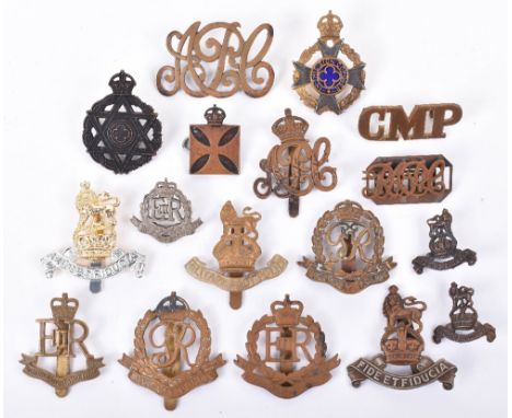 Grouping of Badges and Insignia of Various Corps, including Military Foot Police cap badge, Royal Army Chaplains Department s