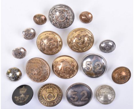 Grouping of Early Tunic Buttons of Oxfordshire Interest, including early numbered 52nd officers tunic buttons, Victorian Oxfo