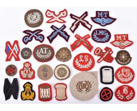 Selection of Uniform Rank, Trade &amp; Proficiency Badges, including British Airborne examples being light blue on maroon bac